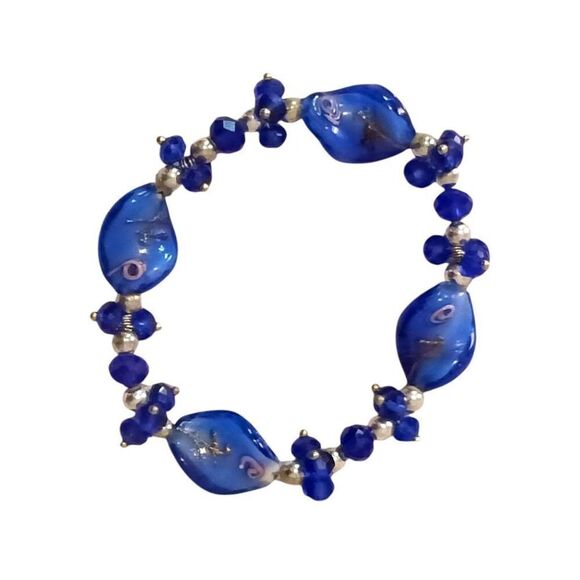 Handmade Blue Glass Bead Bracelet - Picture 1 of 5